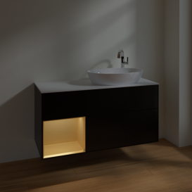 Тумба под раковину Villeroy & Boch Finion 120х50,1 см с подсветкой МДФ черный матовый лак/стекло белое матовое F921HFPD