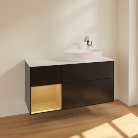 Тумба под раковину Villeroy & Boch Finion 120х50,1 см с подсветкой МДФ черный матовый лак/стекло белое матовое F921HFPD