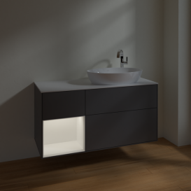 Тумба под раковину Villeroy & Boch Finion 120х50,1 см с подсветкой МДФ антрацит матовый лак/стекло белое матовое F921MTGK