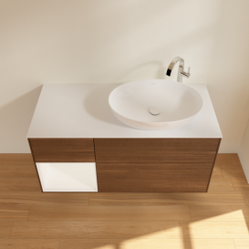 Тумба под раковину Villeroy & Boch Finion 120х50,1 см с подсветкой МДФ шпон грецкого ореха/стекло белое матовое F921MTGN