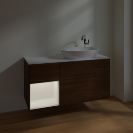 Тумба под раковину Villeroy & Boch Finion 120х50,1 см с подсветкой МДФ шпон грецкого ореха/стекло белое матовое F921MTGN