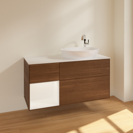 Тумба под раковину Villeroy & Boch Finion 120х50,1 см с подсветкой МДФ шпон грецкого ореха/стекло белое матовое F921MTGN