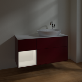 Тумба под раковину Villeroy & Boch Finion 120х50,1 см с подсветкой МДФ пион матовый лак/стекло белое матовое F921MTHB