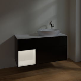 Тумба под раковину Villeroy & Boch Finion 120х50,1 см с подсветкой МДФ черный матовый лак/стекло белое матовое F921MTPD