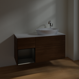 Тумба под раковину Villeroy & Boch Finion 120х50,1 см с подсветкой МДФ шпон грецкого ореха/стекло белое матовое F921PDGN