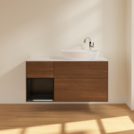 Тумба под раковину Villeroy & Boch Finion 120х50,1 см с подсветкой МДФ шпон грецкого ореха/стекло белое матовое F921PDGN