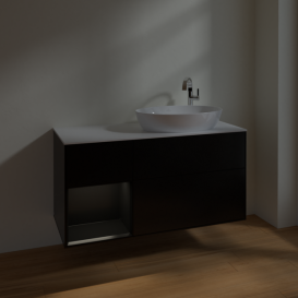 Тумба под раковину Villeroy & Boch Finion 120х50,1 см с подсветкой МДФ черный матовый лак/стекло белое матовое F921PDPD