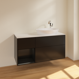 Тумба под раковину Villeroy & Boch Finion 120х50,1 см с подсветкой МДФ черный матовый лак/стекло белое матовое F921PDPD