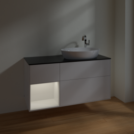 Тумба под раковину Villeroy & Boch Finion 120х50,1 см с подсветкой МДФ глянцевый белый лак/стекло черное матовое F922GFGF