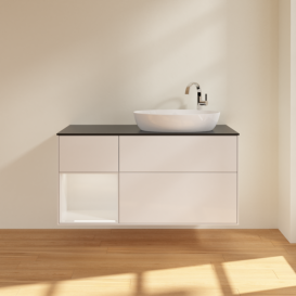 Тумба под раковину Villeroy & Boch Finion 120х50,1 см с подсветкой МДФ глянцевый белый лак/стекло черное матовое F922GFGF