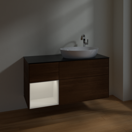 Тумба под раковину Villeroy & Boch Finion 120х50,1 см с подсветкой МДФ шпон грецкого ореха/стекло черное матовое F922GFGN