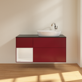 Тумба під раковину Villeroy & Boch Finion 120х50,1 см з підсвічуванням МДФ півонія матовий лак/скло чорне матове F922GFHB