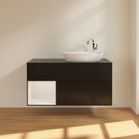 Тумба под раковину Villeroy & Boch Finion 120х50,1 см с подсветкой МДФ черный матовый лак/стекло черное матовое F922GFPD