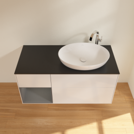 Тумба под раковину Villeroy & Boch Finion 120х50,1 см с подсветкой МДФ глянцевый белый лак/стекло черное матовое F922GKGF