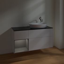 Тумба под раковину Villeroy & Boch Finion 120х50,1 см с подсветкой МДФ глянцевый белый лак/стекло черное матовое F922GKGF