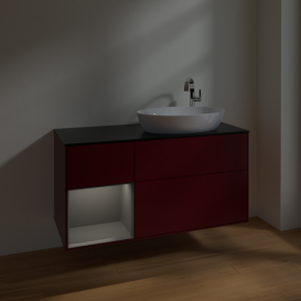 Тумба под раковину Villeroy & Boch Finion 120х50,1 см с подсветкой МДФ пион матовый лак/стекло черное матовое F922GKHB