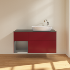 Тумба под раковину Villeroy & Boch Finion 120х50,1 см с подсветкой МДФ пион матовый лак/стекло черное матовое F922GKHB