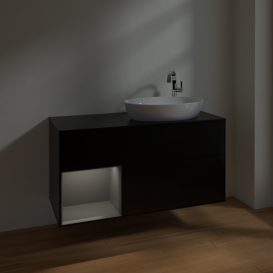 Тумба под раковину Villeroy & Boch Finion 120х50,1 см с подсветкой МДФ черный матовый лак/стекло черное матовое F922GKPD