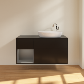 Тумба под раковину Villeroy & Boch Finion 120х50,1 см с подсветкой МДФ черный матовый лак/стекло черное матовое F922GKPD