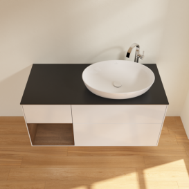 Тумба под раковину Villeroy & Boch Finion 120х50,1 см с подсветкой МДФ глянцевый белый лак/стекло черное матовое F922GNGF