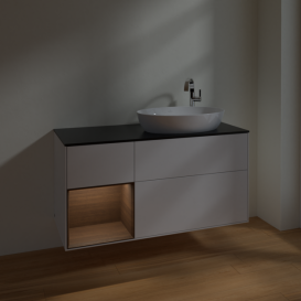 Тумба под раковину Villeroy & Boch Finion 120х50,1 см с подсветкой МДФ глянцевый белый лак/стекло черное матовое F922GNGF