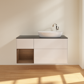 Тумба под раковину Villeroy & Boch Finion 120х50,1 см с подсветкой МДФ глянцевый белый лак/стекло черное матовое F922GNGF