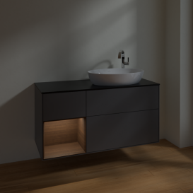 Тумба под раковину Villeroy & Boch Finion 120х50,1 см с подсветкой МДФ антрацит матовый лак/стекло черное матовое F922GNGK