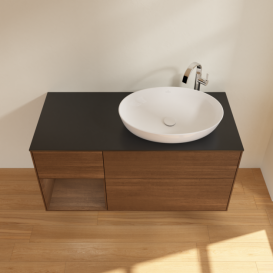 Тумба под раковину Villeroy & Boch Finion 120х50,1 см с подсветкой МДФ шпон грецкого ореха/стекло черное матовое F922GNGN