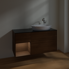 Тумба под раковину Villeroy & Boch Finion 120х50,1 см с подсветкой МДФ шпон грецкого ореха/стекло черное матовое F922GNGN