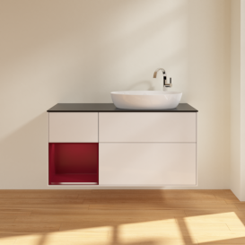 Тумба под раковину Villeroy & Boch Finion 120х50,1 см с подсветкой МДФ глянцевый белый лак/стекло черное матовое F922HBGF