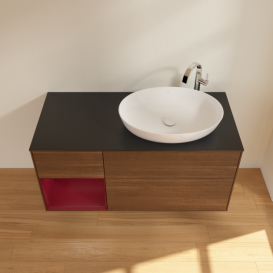 Тумба под раковину Villeroy & Boch Finion 120х50,1 см с подсветкой МДФ шпон грецкого ореха/стекло черное матовое F922HBGN