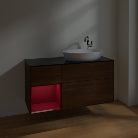 Тумба под раковину Villeroy & Boch Finion 120х50,1 см с подсветкой МДФ шпон грецкого ореха/стекло черное матовое F922HBGN