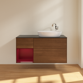 Тумба под раковину Villeroy & Boch Finion 120х50,1 см с подсветкой МДФ шпон грецкого ореха/стекло черное матовое F922HBGN