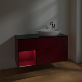 Тумба под раковину Villeroy & Boch Finion 120х50,1 см с подсветкой МДФ пион матовый лак/стекло черное матовое F922HBHB