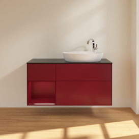 Тумба под раковину Villeroy & Boch Finion 120х50,1 см с подсветкой МДФ пион матовый лак/стекло черное матовое F922HBHB