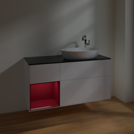 Тумба под раковину Villeroy & Boch Finion 120х50,1 см с подсветкой МДФ белый матовый лак/стекло черное матовое F922HBMT