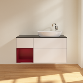 Тумба под раковину Villeroy & Boch Finion 120х50,1 см с подсветкой МДФ белый матовый лак/стекло черное матовое F922HBMT