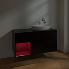 Тумба под раковину Villeroy & Boch Finion 120х50,1 см с подсветкой МДФ черный матовый лак/стекло черное матовое F922HBPD
