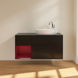 Тумба под раковину Villeroy & Boch Finion 120х50,1 см с подсветкой МДФ черный матовый лак/стекло черное матовое F922HBPD