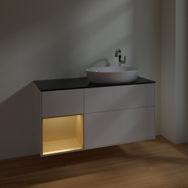 Тумба под раковину Villeroy & Boch Finion 120х50,1 см с подсветкой МДФ глянцевый белый лак/стекло черное матовое F922HFGF