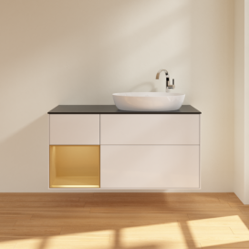 Тумба під раковину Villeroy & Boch Finion 120х50,1 см з підсвіткою МДФ білий глянцевий лак/скло чорне матове F922HFGF