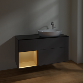 Тумба под раковину Villeroy & Boch Finion 120х50,1 см с подсветкой МДФ антрацит матовый лак/стекло черное матовое F922HFGK
