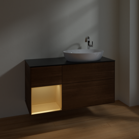 Тумба под раковину Villeroy & Boch Finion 120х50,1 см с подсветкой МДФ шпон грецкого ореха/стекло черное матовое F922HFGN