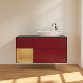 Тумба под раковину Villeroy & Boch Finion 120х50,1 см с подсветкой МДФ пион матовый лак/стекло черное матовое F922HFHB