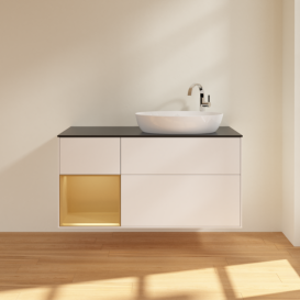 Тумба под раковину Villeroy & Boch Finion 120х50,1 см с подсветкой МДФ белый матовый лак/стекло черное матовое F922HFMT