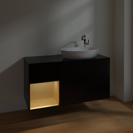 Тумба под раковину Villeroy & Boch Finion 120х50,1 см с подсветкой МДФ черный матовый лак/стекло черное матовое F922HFPD