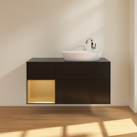 Тумба под раковину Villeroy & Boch Finion 120х50,1 см с подсветкой МДФ черный матовый лак/стекло черное матовое F922HFPD