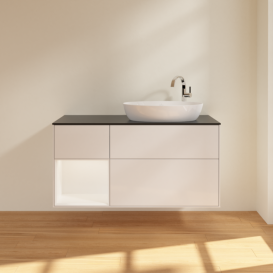 Тумба под раковину Villeroy & Boch Finion 120х50,1 см с подсветкой МДФ глянцевый белый лак/стекло черное матовое F922MTGF