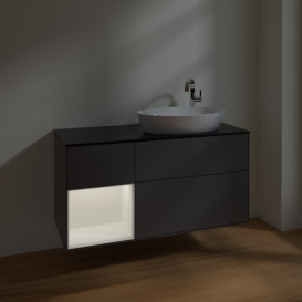 Тумба под раковину Villeroy & Boch Finion 120х50,1 см с подсветкой МДФ антрацит матовый лак/стекло черное матовое F922MTGK