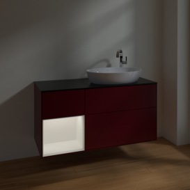 Тумба под раковину Villeroy & Boch Finion 120х50,1 см с подсветкой МДФ пион матовый лак/стекло черное матовое F922MTHB